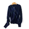 Women's Knits Knitted Crew Neck Pure Wool Cable Cardigan Sweater Women