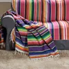 Couverture de plage style bohème, tapis rayé à la main avec pompons, pique-nique mexicain 230906