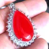 Collane con ciondolo Piatto in argento GIADA ROSSA Cabochon Diamante Imitazione con catena 15x25mm