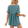 Women's T Shirts Summer Casual V Neck Pleated Shirt Doll Loose Ruffled Top Corduroy Jacket