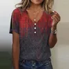 女性用Tシャツ夏のグラディエントプリント半袖Vネックボタン中空肩衣装ハラジュクカジュアルメスシャツ