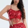 Scene Wear Belly Dance Costume BH PESKIN CLUB Party Festival RAVE SEXY FRINGE CROPS TOPS Outfit Shiny Gold Black Red Bellydance