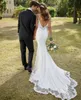 Wedding Dresses Ivory Bridal Gowns Mermaid Trumpet Sleeveless New Custom Plus Size Lace Up V-Neck White Backless Sweep Train Applique Button Zipper