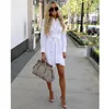 Tasarımcı Sıradan Elbiseler Kadın Beyaz Uzun Kollu Gömlek A-line Elbise Yaz Zarif Trendi Rahat Kadın Bloues Giyim Moda Kadın Giyim