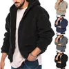 Men's Jackets Casual Men Autumn Winter Coat Thick Double-sided Fleece Solid Color Hooded Loose Zip Up Long Sleeve Pockets Jacket Streetwear