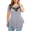 Dames Plus Size T-shirt Kant Sexy Top Effen Bloemen Oneck Asymmetrisch Driekwart Tops Zomer Elegant Kantoor Dame Blouses 230905