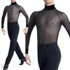 Abbigliamento da palco Top da ballo latino sexy in maglia trasparente per uomo a maniche lunghe da ballo Costume da competizione Cha Samba Dancewear VDB834