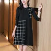 Casual Dresses Jacquard Knitted Sweater Dress Women Autumn Winter Fashion O-Neck Long Sleeve Knee-Length Bottom Clothing High Quality