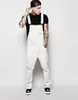 European and American New Denim White Strap Rompers Slim Fit Men's Jeans Pants Overalls New Strap Trousers