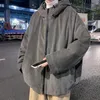 Jaquetas masculinas 2023 outono com capuz jaqueta de veludo homens zíper solto casual cor sólida streetwear casacos