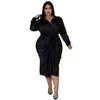 プラスサイズのドレス3xl 4xl 4xl 5xlサイズの女性服スプリングエレガントな長袖シャツドレス秋のローブパーティードレスビッグ230905
