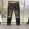 Rippad mode amirr mens jeans kläddesigner byxor ljus blå män smal denim rak cyklist hål hip hopp jeans28-40