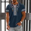 Men's T Shirts Big Size Retro Color Block T-Shirt Summer Men Casual O-Neck Short Sleeve Tee 2023 Tribal Ethnic Style Street Personality Top