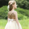 Pretty Princess Sequins Flower Girl Dresses V-Neck Ball Gown Tulle Bow Girls Pageant Gown Communion For Wedding Formal Party F01