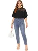 Women's Plus Size TShirt Summer Elegant Blouse Women Short Flare Sleeve Lace Panel Loose Top Tie Front Casual Tshirt Clothing 5XL 230905