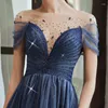 Party Dresses Scoop Collar Navy Blue Crystal Beaded Formal Gown A Line Luxury Evening Vestidos Elegantes Para Mujer Vestido De Festa