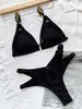 Seksowna zestaw seksowna damska strój kąpielowy Hollow Out Bikini 2023 Brazylijska kobieta solidna push upnie stroja kąpielowa czarna gorąca plaża noszenie 230808