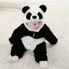 Rompers vinter baby panda jumpsuits övergripande långärmad plysch romer huva romper barn pojke flicka klättring pyjamas kläder kläder 230906