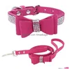 Colliers de chien Laisses Pet Strass Bow Noeud Collier Chat Bling Doux Cravate Mignon PU Fournitures En Cuir 1207 Drop Livraison Maison Jardin Dhkuo