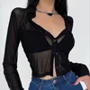 Polos Femmes SABINAX Femme Mesh Sexy Cardigan Summer Girl Mince Crème Solaire Mode Manteaux Noirs Chemise Courte À Manches Longues Femmes Vêtements 230905