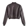 Damen Leder gewaschen Faux Pu abgeschnitten Bomber Y2k Mädchen Motor Biker Jacke Frauen Wintermantel Vintage Mode Chic Streetwear handgefertigt