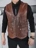 Herrenwesten Echtes Motorrad Biker Mehrere Taschen Kuh Echtes Leder Weste Männer Weste Ärmellose Jacke Tank Top