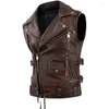 Herenvesten 2024 Vintage bruin lederen vest heren motorfietsstijl Plus maat 5XL echte natuurlijke koeienhuid herfst slim fit korte bikerjas