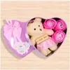 Decorative Flowers Wreaths Bear Soap Rose Valentines Day Gifts For Wife Girlfriend Wedding Festival Bath Petal Bouquet Heart-Shape Dhczl