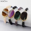 Strand BOROSA 5Pcs Gold Mixed Natural Onyx Agates Connector & 8mm Stone Bead Bracelets Handcrafted Bracelet Jewelry G1928