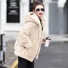 女性の毛皮の女性冬の濃い暖かいフェイクジャケットソリッドジッパーフード付き模倣ミンクフリースショートコートストリートウェアぬいぐるみアウター