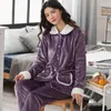 Mulheres sleepwear 2 pçs mulheres pijamas conjunto coral velo sono terno lounge wear casual camisa calças casa roupas inverno flanela pijamas