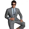 Abiti da uomo Classico Grigio Sposo Due Bottoni Abito da uomo 2 pezzi (Giacca Pantaloni) Risvolto Terno Masculino Giacca slim fit su misura