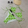 Kvinnor Jacquard badkläder andningsbara underkläder med bröstkudde sexig alfabetdesigner baddräkt personlighet semester bikini underkläder