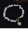 Braccialetti di perle d'acqua dolce naturali di moda filo per le donne Ciondolo in pietra a cuore Chiusura a levetta Matrimonio barocco irregolare