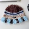 Berets Designer Hand-made Beanies Crochet Contrast Knitted Hat Women Autumn Winter Color Stripes Bucket Niche Retro Fisherman