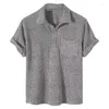 Men's Polos Casual Plaid Polo Shirts Top Turn-Down Collar Button Blouse Short Sleeve Solid Pocket Shirt 2023 Men Clothing