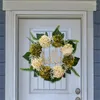 Couronne de printemps d'hortensias de fleurs décoratives, pour porte d'entrée, couronnes vertes artificielles d'été avec ferme blanche pour l'intérieur de la maison
