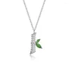 Chains 925 Sterling Silver Realistic Plant Necklace Shiny Zircon Diamond Bamboo Green Leaf Gemstone Pendant Fine Jewelry For Women Men