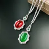 Pendant Necklaces Luxury Sparkling Cubic Zirconia Geometric Pendent Chain For Women Green Red Imitation Rhinestone Clavicle Jewelry