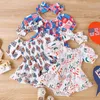Ensembles de vêtements pour bébés filles, fête de l'indépendance du 4 juillet, manches courtes, lettre de dessin animé imprimée, barboteuse, vêtements de naissance