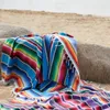 Couverture de plage style bohème, tapis rayé à la main avec pompons, pique-nique mexicain 230906