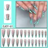 False Nails Tiffany Blue Chinese Style Plum Blossom Long Pointed Nail French Patch Fake European And American Wearing