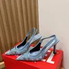 Designers high-heel Denim embellished plaque Sandals stilletto heels 8.5cm spike toe shoe women's luxury leather outsole Evening Banquet shoes factory footwear