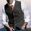 Gilets pour hommes Plaid Imprimer Hommes Manteau Élégant Slim Fit Gilet De Mariage Formel Business Gilet Sans Manches Avec Revers À Col En V À Boutonnage Simple