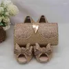 Dress Shoes Summer Champagne Gold Crystal Wedding Bridal With Bags Set Open Toe Pearl Party Bow-knot Pumps Peep