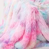 Blankets HOLAROOM Rainbow Coral Fleece Blanket Super Soft Plush Blankets Colorful Cushion Cover Furry Fuzzy Fur Warm Blanket for Winter 230906