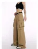 Damenhose Capris American Solid Color Vintage Khaki Hose Casual Style Sommer Multipocket Cargo Straight Loose 230905