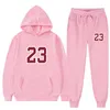 Herrespår med två stycken set casual fleece tracksuit kvinnor vinter kvinnors uppsättningar överdimensionerade huva långärmad hoodie sportbyxor lady kostym 230906