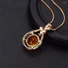 Anhänger Halsketten Elegante Rose Gold Farbe Gelb Kristall Charme Frauen Temperament Zirkon Wasser Tropfen Form Hochzeiten Schmuck Geschenke