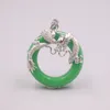 Pendentif Colliers 18K GP avec boucle de paix en jade vert Dragon Figure Cadeau 32x25mm